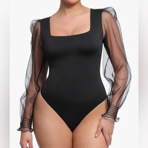 Black Sheer Sleeve Bodysuit